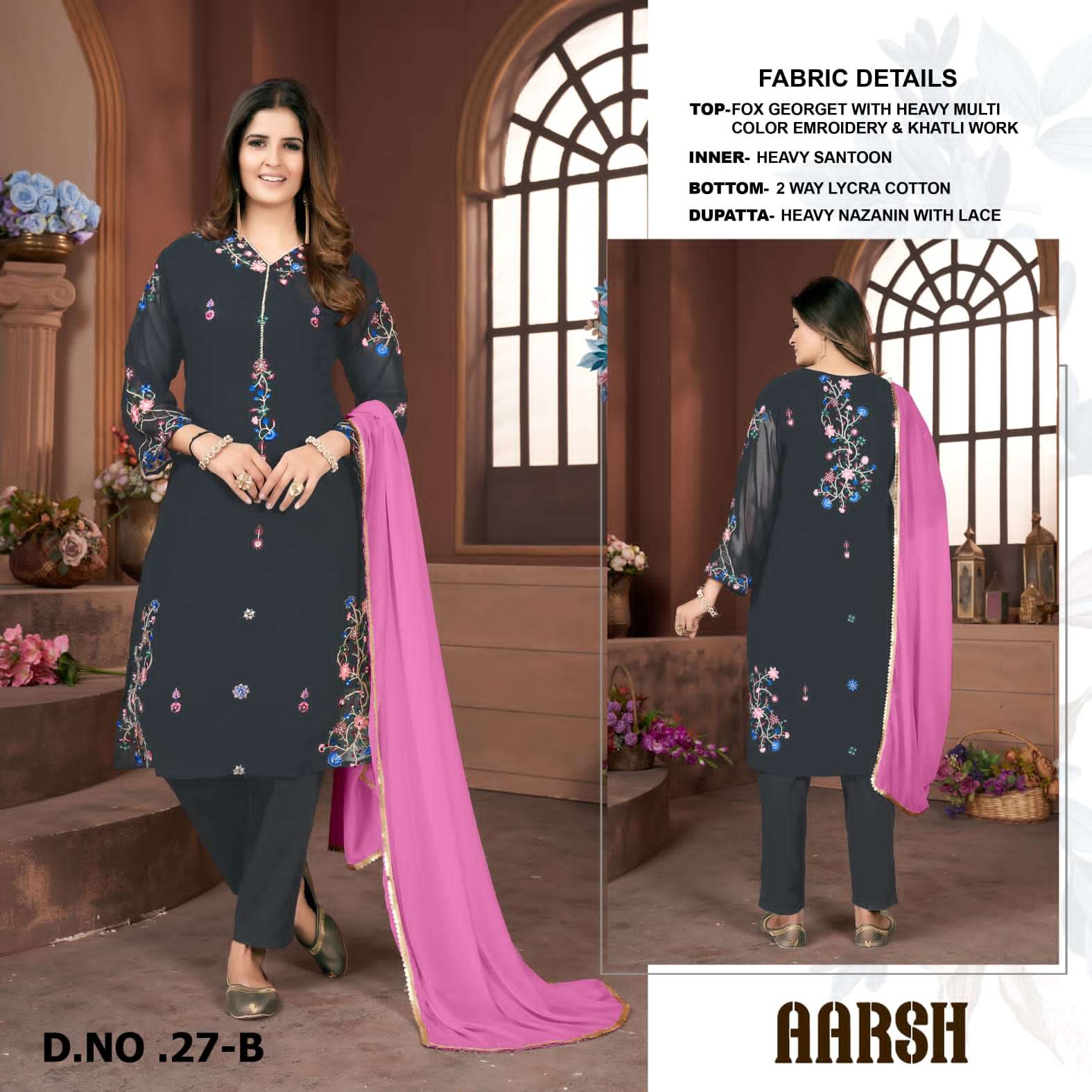 Aarsh 27 Colours By Fashid Wholesale 27-A To 27-E Series Beautiful Stylish Pakistani Suits Fancy Colorful Casual Wear & Ethnic Wear & Ready To Wear Heavy Georgette Embroidery Dresses At Wholesale Price